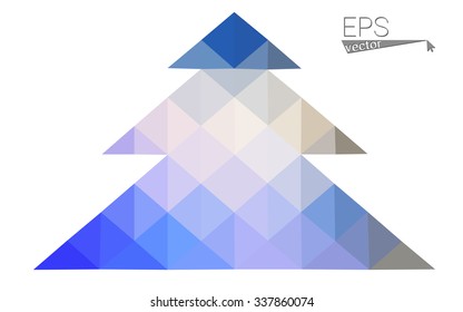 Blue low poly style christmas tree vector illustration consisting of triangles. Abstract triangular poly origami or crystal design of New Years celebration. Isolated on white background