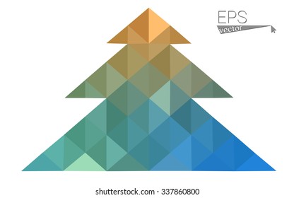 Blue  low poly style christmas tree vector illustration consisting of triangles. Abstract triangular poly origami or crystal design of New Years celebration. Isolated on white background