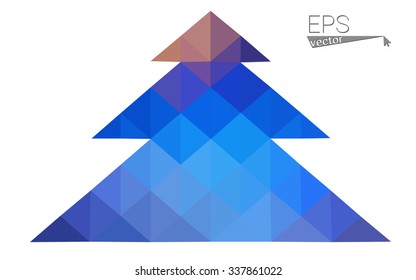 Blue low poly style christmas tree vector illustration consisting of triangles. Abstract triangular poly origami or crystal design of New Years celebration. Isolated on white background