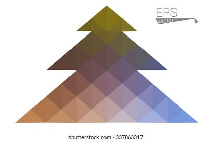 Blue, low poly style christmas tree vector illustration consisting of triangles. Abstract triangular poly origami or crystal design of New Years celebration. Isolated on white background