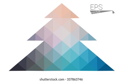Blue low poly style christmas tree vector illustration consisting of triangles. Abstract triangular poly origami or crystal design of New Years celebration. Isolated on white background