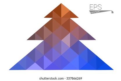 Blue low poly style christmas tree vector illustration consisting of triangles. Abstract triangular polygonal origami or crystal design of New Years celebration. Isolated on white background