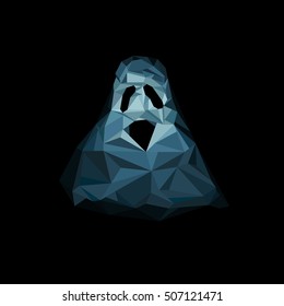 Blue low poly style ghost. Mystical Halloween illustration.
