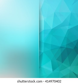 Blue low poly triangles background with blurred matt space for text. Blue color. 