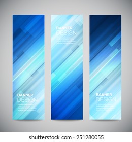 Blue low poly vector vertical banners set with polygonal abstract lines. Abstract vector polygonal bright background. Vector web buttons. Design vector elements
