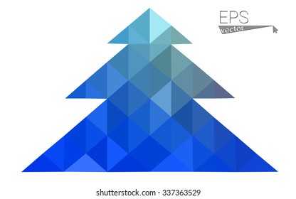 Blue low polygon style christmas tree vector illustration consisting of triangles . Abstract triangular polygonal origami or crystal design of New Years celebration. Isolated on white background.