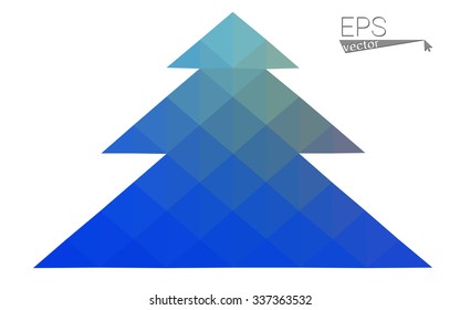 Blue low polygon style christmas tree vector illustration consisting of triangles . Abstract triangular polygonal origami or crystal design of New Years celebration. Isolated on white background.