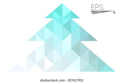 Blue low polygon style christmas tree vector illustration consisting of triangles . Abstract triangular polygonal origami or crystal design of New Years celebration. Isolated on white background.
