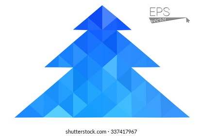Blue low polygon style christmas tree vector illustration consisting of triangles . Abstract triangular polygonal origami or crystal design of New Years celebration. Isolated on white background.