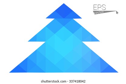 Blue low polygon style christmas tree vector illustration consisting of triangles . Abstract triangular polygonal origami or crystal design of New Years celebration. Isolated on white background.
