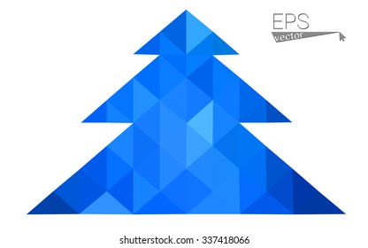 Blue low polygon style christmas tree vector illustration consisting of triangles . Abstract triangular polygonal origami or crystal design of New Years celebration. Isolated on white background.