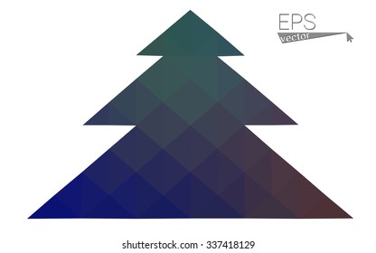 Blue low polygon style christmas tree vector illustration consisting of triangles . Abstract triangular polygonal origami or crystal design of New Years celebration. Isolated on white background.