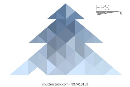 Blue low polygon style christmas tree vector illustration consisting of triangles . Abstract triangular polygonal origami or crystal design of New Years celebration. Isolated on white background.