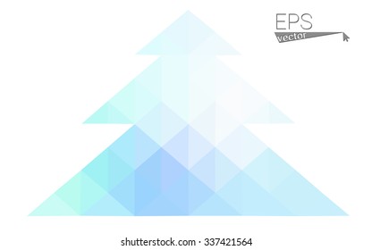 Blue low polygon style christmas tree vector illustration consisting of triangles . Abstract triangular polygonal origami or crystal design of New Years celebration. Isolated on white background.