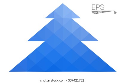 Blue low polygon style christmas tree vector illustration consisting of triangles . Abstract triangular polygonal origami or crystal design of New Years celebration. Isolated on white background.
