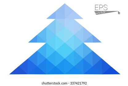 Blue low polygon style christmas tree vector illustration consisting of triangles . Abstract triangular polygonal origami or crystal design of New Years celebration. Isolated on white background.