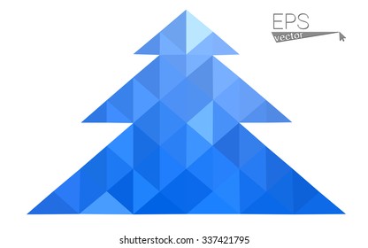Blue low polygon style christmas tree vector illustration consisting of triangles . Abstract triangular polygonal origami or crystal design of New Years celebration. Isolated on white background.