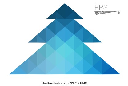 Blue low polygon style christmas tree vector illustration consisting of triangles . Abstract triangular polygonal origami or crystal design of New Years celebration. Isolated on white background.