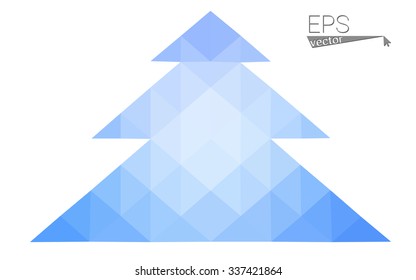 Blue low polygon style christmas tree vector illustration consisting of triangles . Abstract triangular polygonal origami or crystal design of New Years celebration. Isolated on white background.