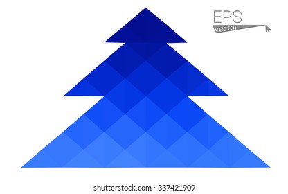 Blue low polygon style christmas tree vector illustration consisting of triangles . Abstract triangular polygonal origami or crystal design of New Years celebration. Isolated on white background.