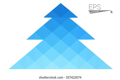 Blue low polygon style christmas tree vector illustration consisting of triangles . Abstract triangular polygonal origami or crystal design of New Years celebration. Isolated on white background.