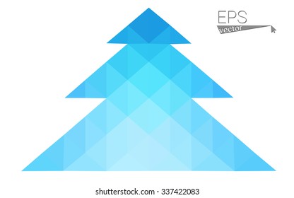 Blue low polygon style christmas tree vector illustration consisting of triangles . Abstract triangular polygonal origami or crystal design of New Years celebration. Isolated on white background.