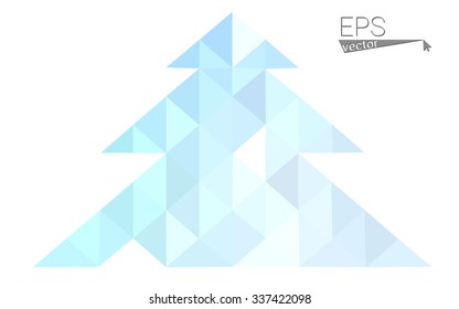 Blue low polygon style christmas tree vector illustration consisting of triangles . Abstract triangular polygonal origami or crystal design of New Years celebration. Isolated on white background.
