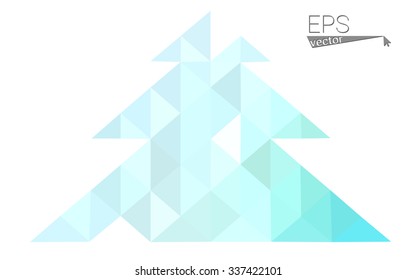 Blue low polygon style christmas tree vector illustration consisting of triangles . Abstract triangular polygonal origami or crystal design of New Years celebration. Isolated on white background.