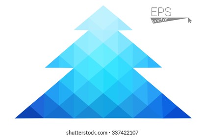 Blue low polygon style christmas tree vector illustration consisting of triangles . Abstract triangular polygonal origami or crystal design of New Years celebration. Isolated on white background.