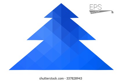 Blue low polygon style christmas tree vector illustration consisting of triangles . Abstract triangular polygonal origami or crystal design of New Years celebration. Isolated on white background.