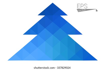 Blue low polygon style christmas tree vector illustration consisting of triangles . Abstract triangular polygonal origami or crystal design of New Years celebration. Isolated on white background.