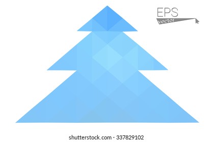 Blue low polygon style christmas tree vector illustration consisting of triangles . Abstract triangular polygonal origami or crystal design of New Years celebration. Isolated on white background.