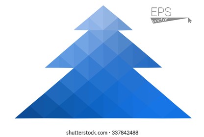 Blue low polygon style christmas tree vector illustration consisting of triangles . Abstract triangular polygonal origami or crystal design of New Years celebration. Isolated on white background.