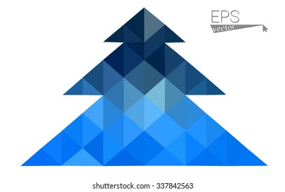 Blue low polygon style christmas tree vector illustration consisting of triangles . Abstract triangular polygonal origami or crystal design of New Years celebration. Isolated on white background.