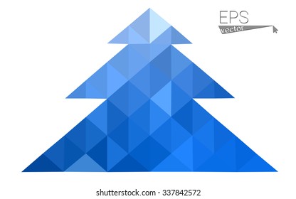 Blue low polygon style christmas tree vector illustration consisting of triangles . Abstract triangular polygonal origami or crystal design of New Years celebration. Isolated on white background.