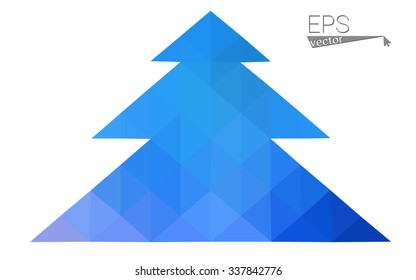 Blue low polygon style christmas tree vector illustration consisting of triangles . Abstract triangular polygonal origami or crystal design of New Years celebration. Isolated on white background.