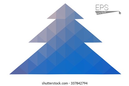 Blue low polygon style christmas tree vector illustration consisting of triangles . Abstract triangular polygonal origami or crystal design of New Years celebration. Isolated on white background.
