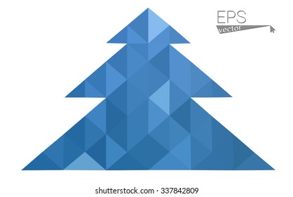 Blue low polygon style christmas tree vector illustration consisting of triangles . Abstract triangular polygonal origami or crystal design of New Years celebration. Isolated on white background.