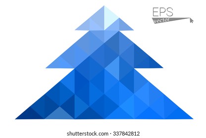 Blue low polygon style christmas tree vector illustration consisting of triangles . Abstract triangular polygonal origami or crystal design of New Years celebration. Isolated on white background.