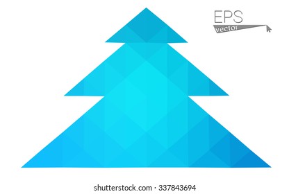 Blue low polygon style christmas tree vector illustration consisting of triangles . Abstract triangular polygonal origami or crystal design of New Years celebration. Isolated on white background.