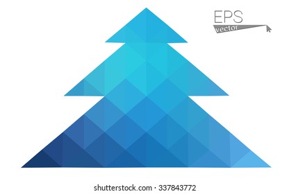 Blue low polygon style christmas tree vector illustration consisting of triangles . Abstract triangular polygonal origami or crystal design of New Years celebration. Isolated on white background.