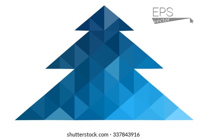 Blue low polygon style christmas tree vector illustration consisting of triangles . Abstract triangular polygonal origami or crystal design of New Years celebration. Isolated on white background.
