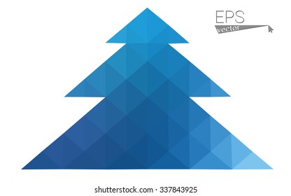 Blue low polygon style christmas tree vector illustration consisting of triangles . Abstract triangular polygonal origami or crystal design of New Years celebration. Isolated on white background.