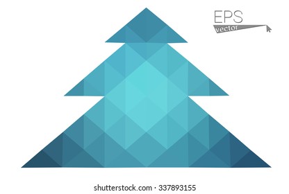 Blue low polygon style christmas tree vector illustration consisting of triangles . Abstract triangular polygonal origami or crystal design of New Years celebration. Isolated on white background.