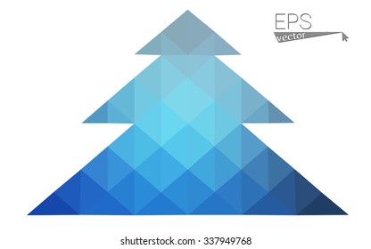 Blue low polygon style christmas tree vector illustration consisting of triangles . Abstract triangular polygonal origami or crystal design of New Years celebration. Isolated on white background.