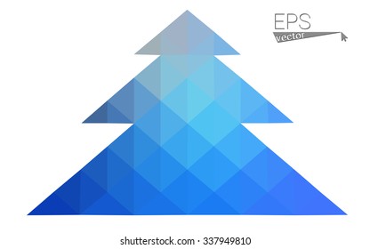 Blue low polygon style christmas tree vector illustration consisting of triangles . Abstract triangular polygonal origami or crystal design of New Years celebration. Isolated on white background.