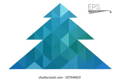 Blue low polygon style christmas tree vector illustration consisting of triangles . Abstract triangular polygonal origami or crystal design of New Years celebration. Isolated on white background.