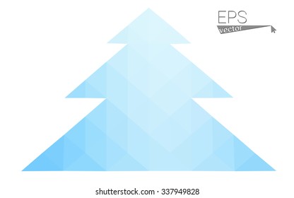 Blue low polygon style christmas tree vector illustration consisting of triangles . Abstract triangular polygonal origami or crystal design of New Years celebration. Isolated on white background.