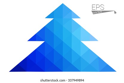 Blue low polygon style christmas tree vector illustration consisting of triangles . Abstract triangular polygonal origami or crystal design of New Years celebration. Isolated on white background.