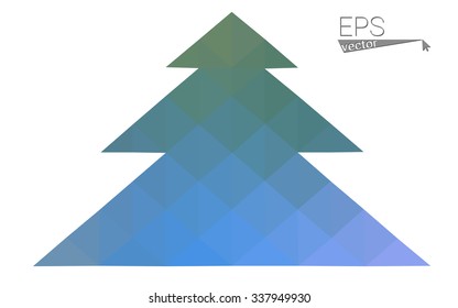Blue low polygon style christmas tree vector illustration consisting of triangles . Abstract triangular polygonal origami or crystal design of New Years celebration. Isolated on white background.